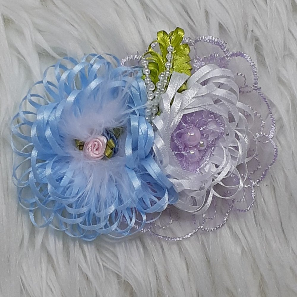 Elegant Head Piece, Floral Hair Clip, Fancy White Blue Lilac Hair Accessory